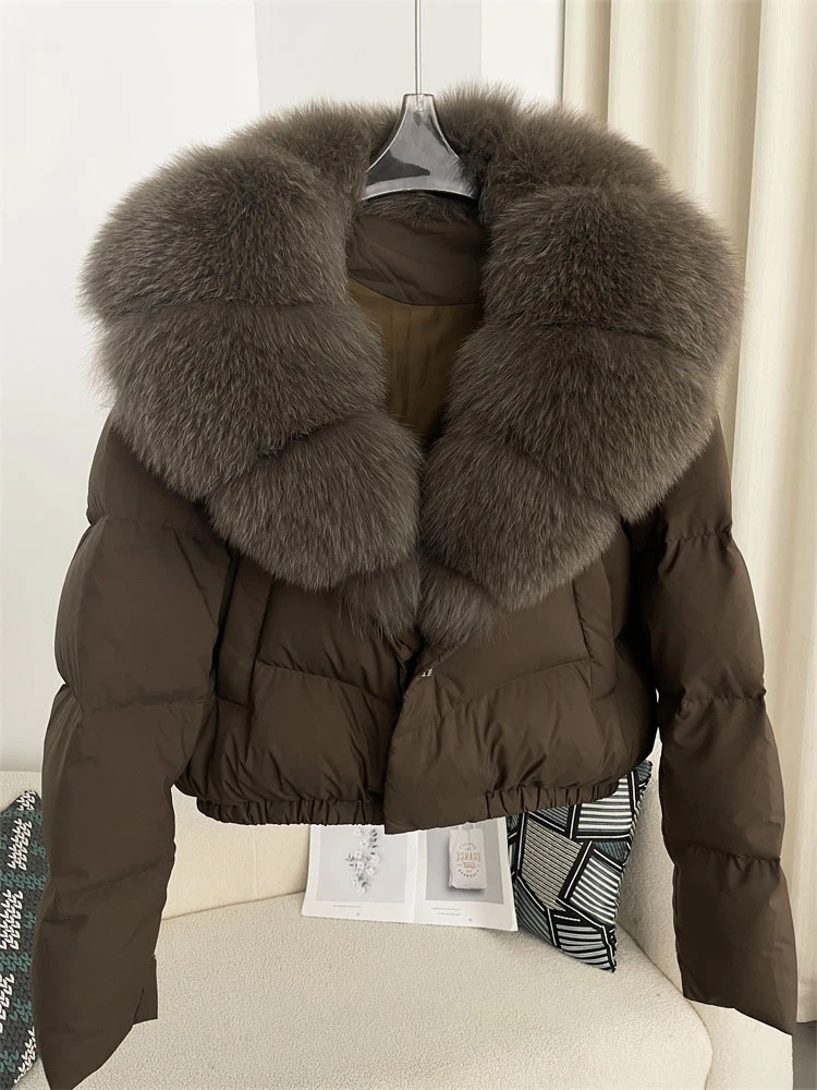 Mumaroho 2024 Autumn Winter Women White Duck Down Jacket Parkas Fox Fur Coat Feather Short Puffer Coat