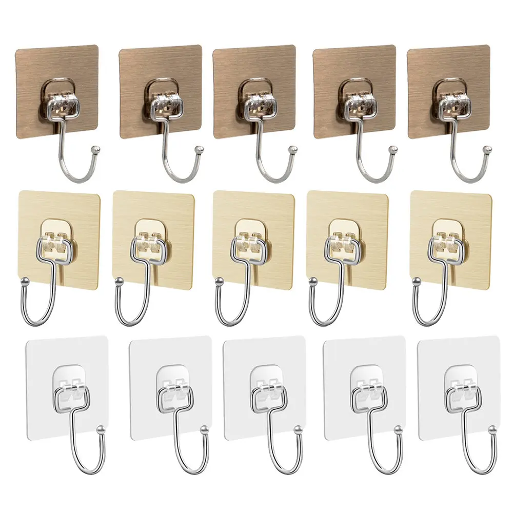 15Pcs Super Adhesive Stainless Steel Wall Hooks – Traceless, Rustproof for Bathroom, Kitchen, Door, Coat & Clothes
