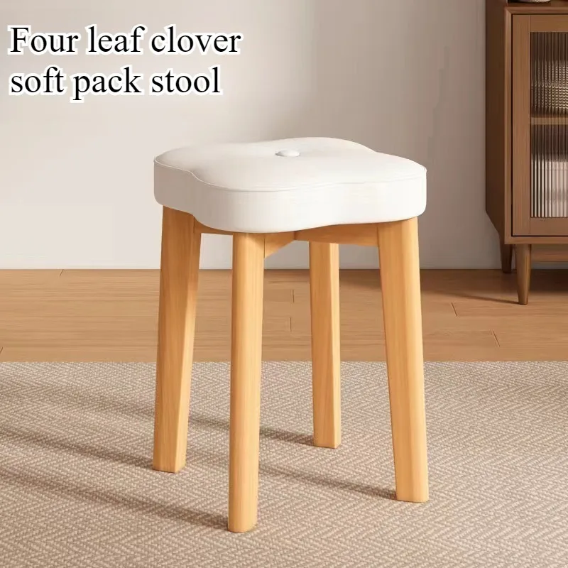 Solid wood stool household cream wind dining stool log stackable dining chair dining room soft chair simple bedroom makeup stool