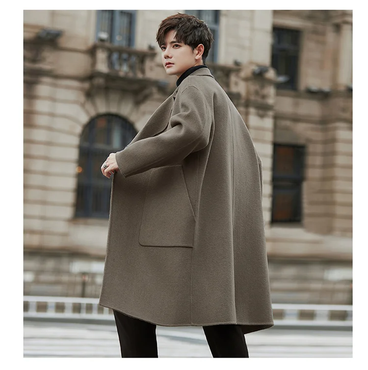 Autumn Winter Double-sided Cashmere Men's Coat British Style khaki Temperament Elegant Coat Fashion Youth Light Luxury Men Wear