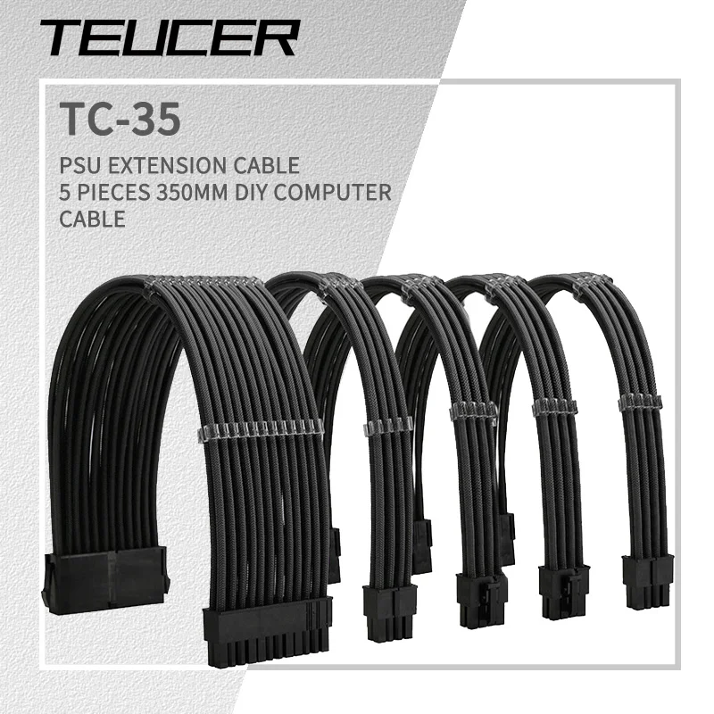 

TEUCER 350mm PSU Extension Cable Kit Motherboard ATX 24Pin GPU PCI-E 6+2Pin 8Pin CPU EPS 4+4Pin 18AWG Power Cord