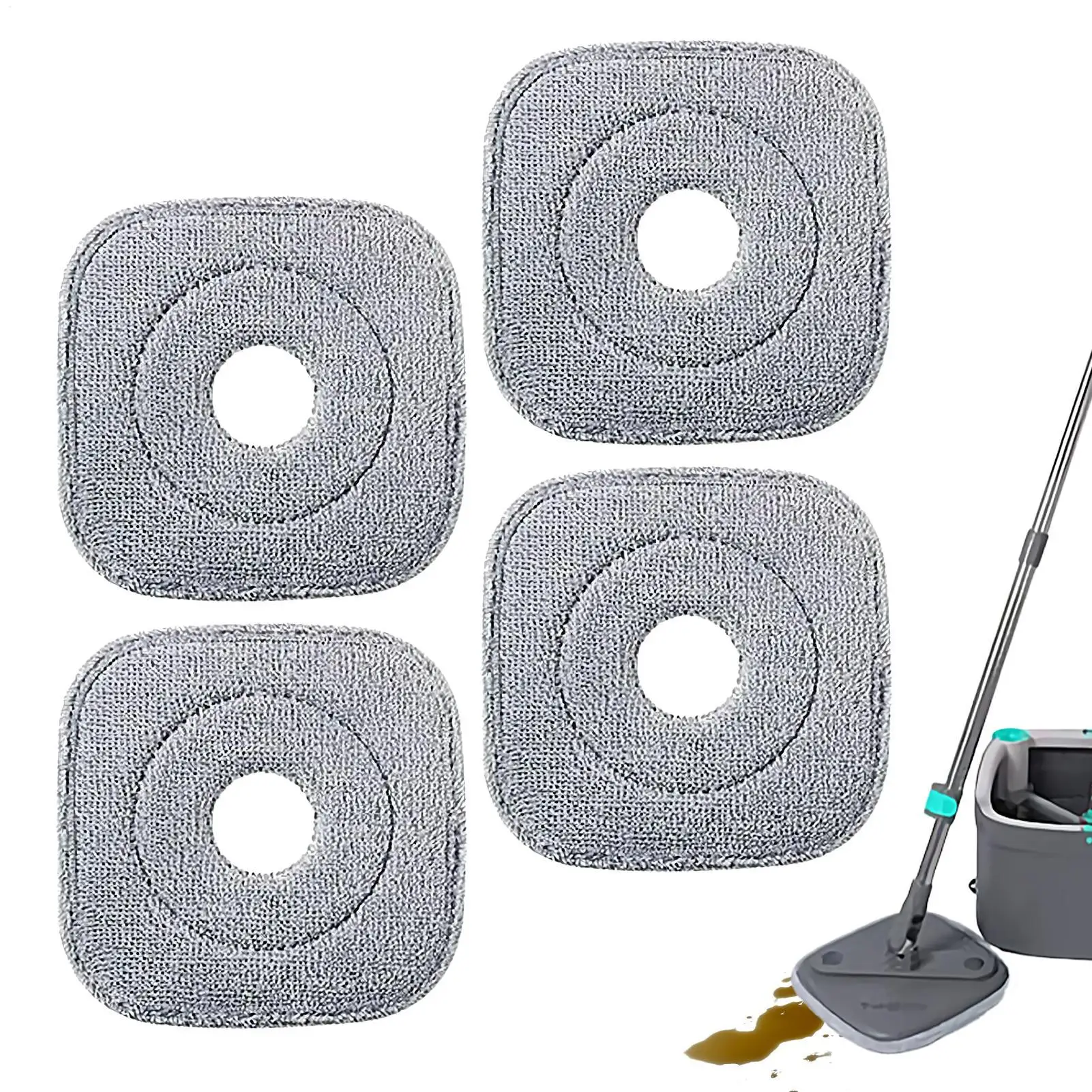 Refil de Microfibra para Mop, 4 Peças, Escova Quadrada para Limpeza Profunda a Seco e Úmido, Cuidado com Pisos de Madeira, Cozinha, Banheiro e Quartos