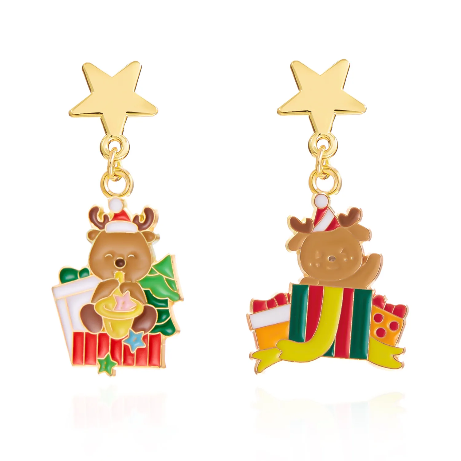 Desenhos animados Árvore De Natal Sino Brincos, Brincos De Óleo De Gotejamento, Brincos De Sino De Papai Noel, Pentagrama Moda Estilo Jóias