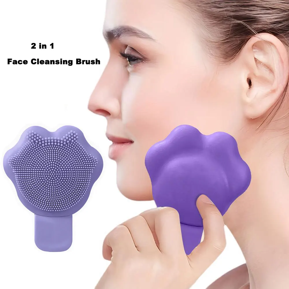 Depurador facial de silicona 2 en 1 con forma de pata de gato y eliminación de espinillas para el cuidado de los poros, cuidado de la piel suave y limpieza de maquillaje con cerdas suaves