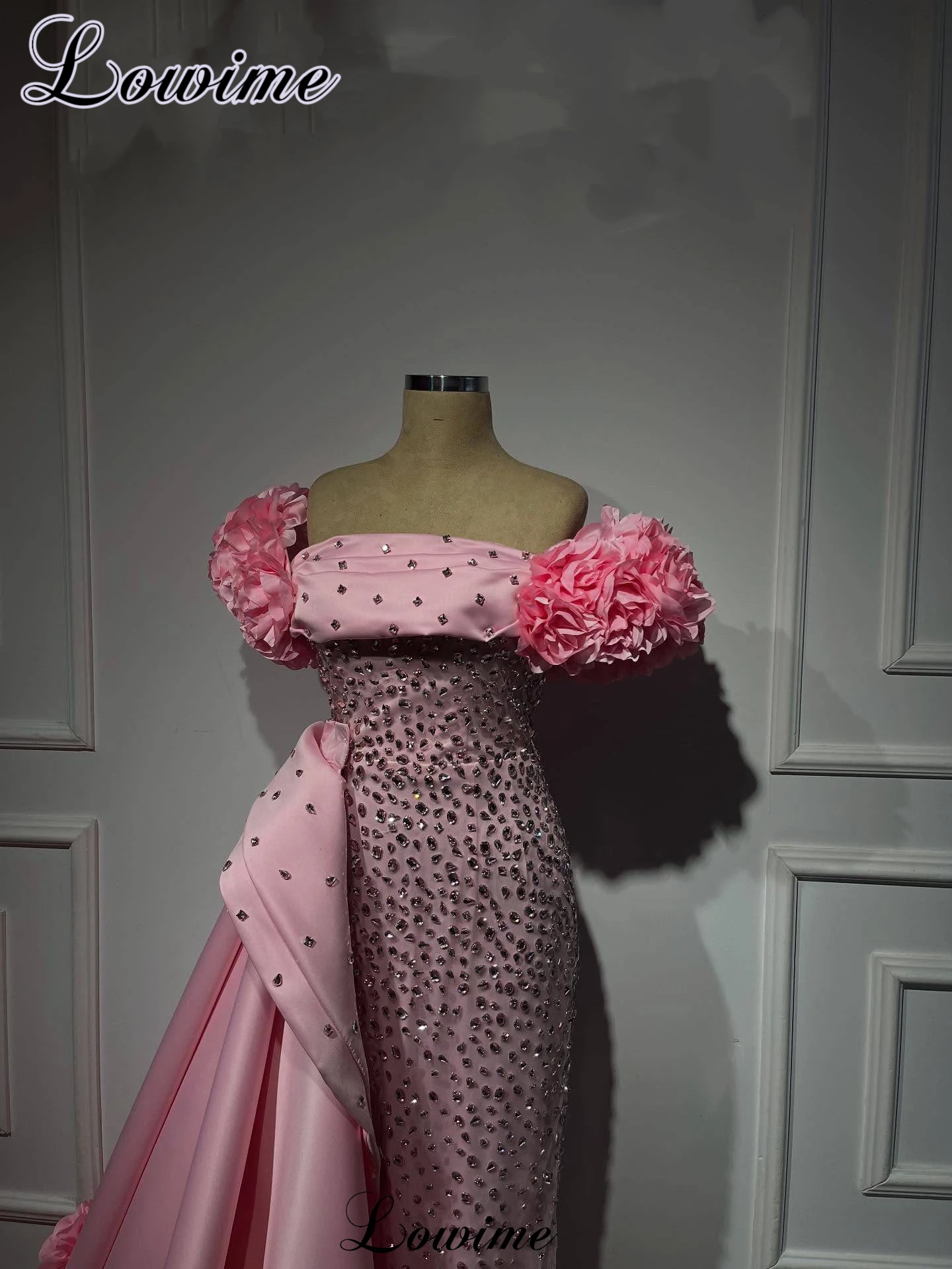 New Special Pink Evening Dresses With Crystals Strapless Mermaid Celebrity Dresses Red Carpet Gowns Robes De Soirée Customized