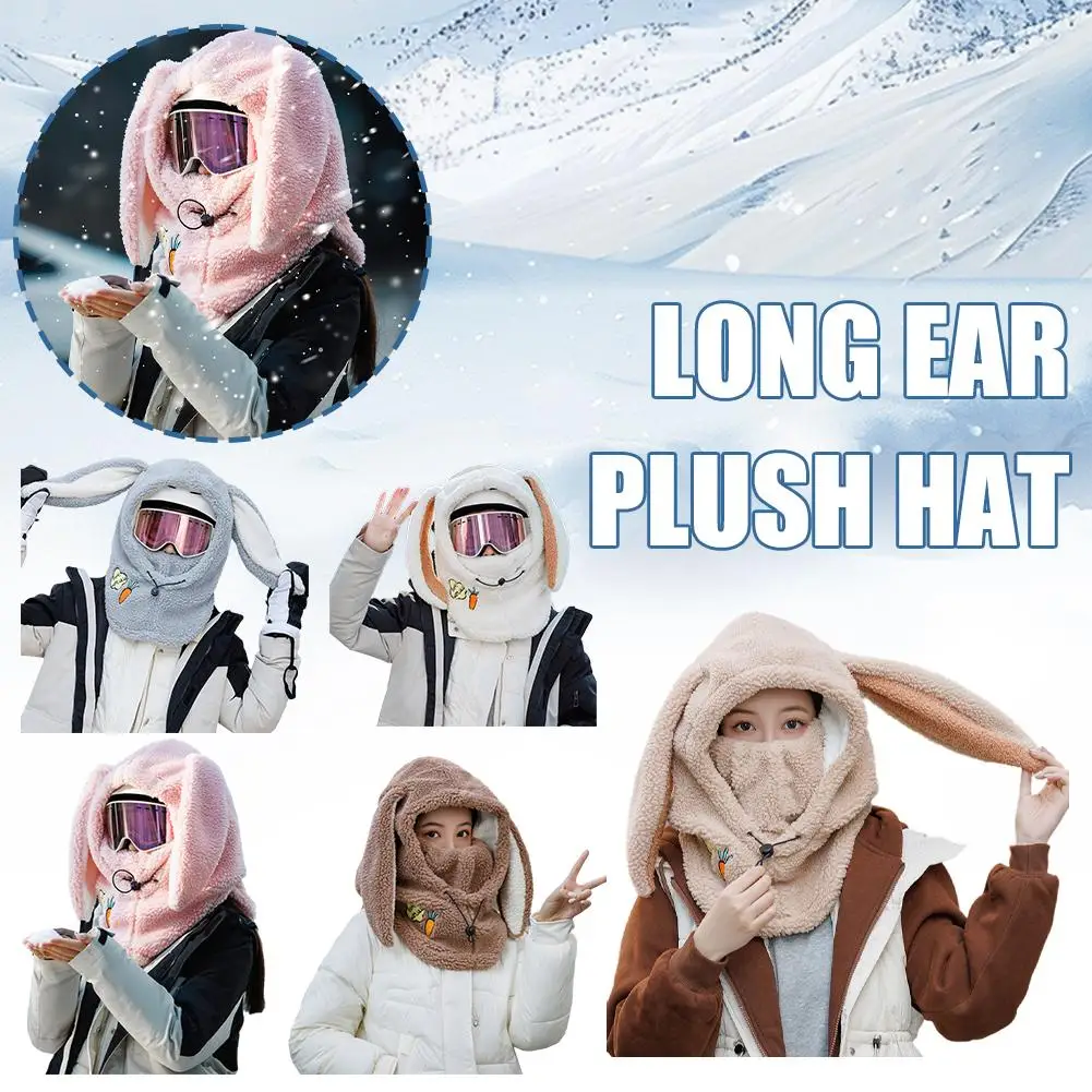 Winter Wool Ski Hat Scarf Warm Ski Helmet Cover Comfortable Ears Cartoon Soft Helmet Casual Decorative Cute Bunny Cover V8j1