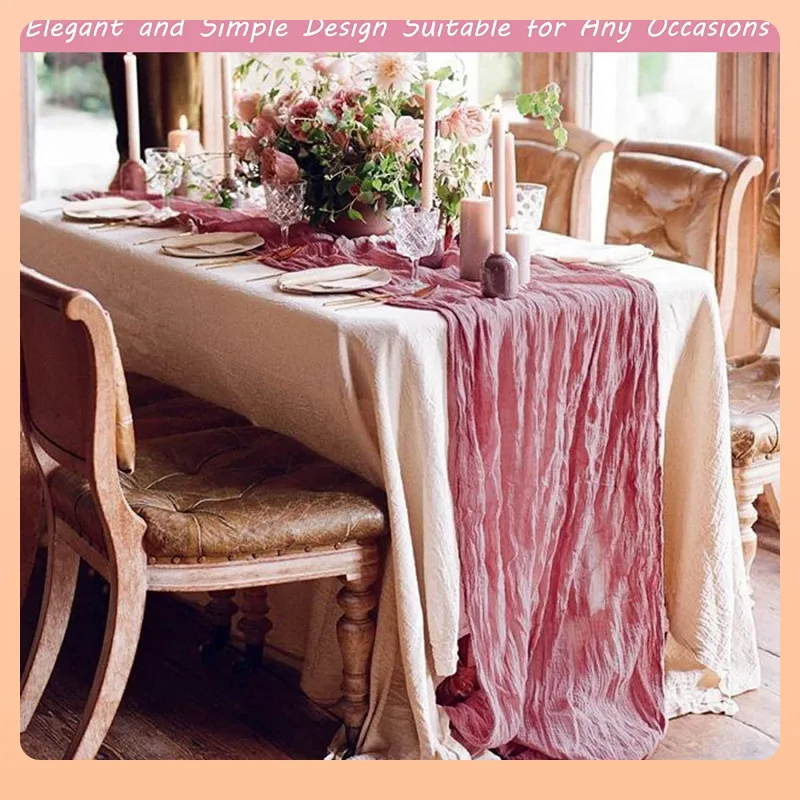 웨딩 컬렉션 세트 테이블 러너 레트로 버 질감 거즈 천 식사 빈티지 웨딩 파티 크리스마스 리넨 장식90*300