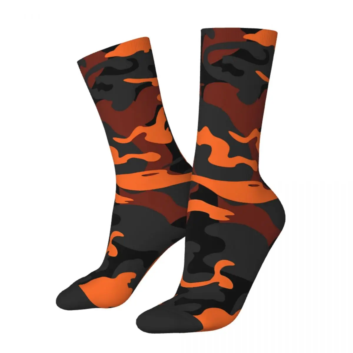 

Crazy Sock for Men Camo Style Dark Orange Camouflage Hip Hop Harajuku Camouflage Seamless Pattern Printed Boys Crew Sock