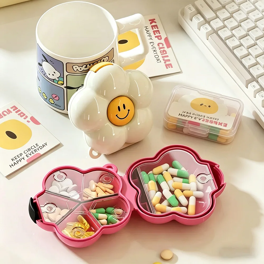 Dopamine Floral Mini Pill Box Portable Lightproof Sealed Daily Vitamin Medicine Case - view 3