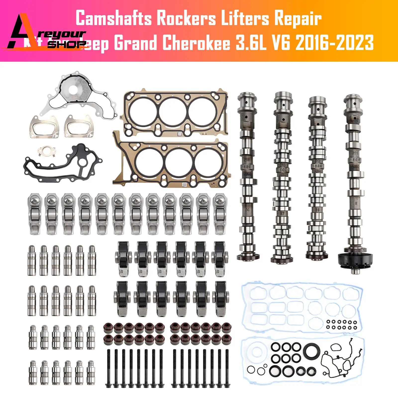 Camshafts Rockers Lifters Repair Kit for Jeep Grand Cherokee 3.6L V6 2016 2017 2018 2019 2020 2021 2022 2023