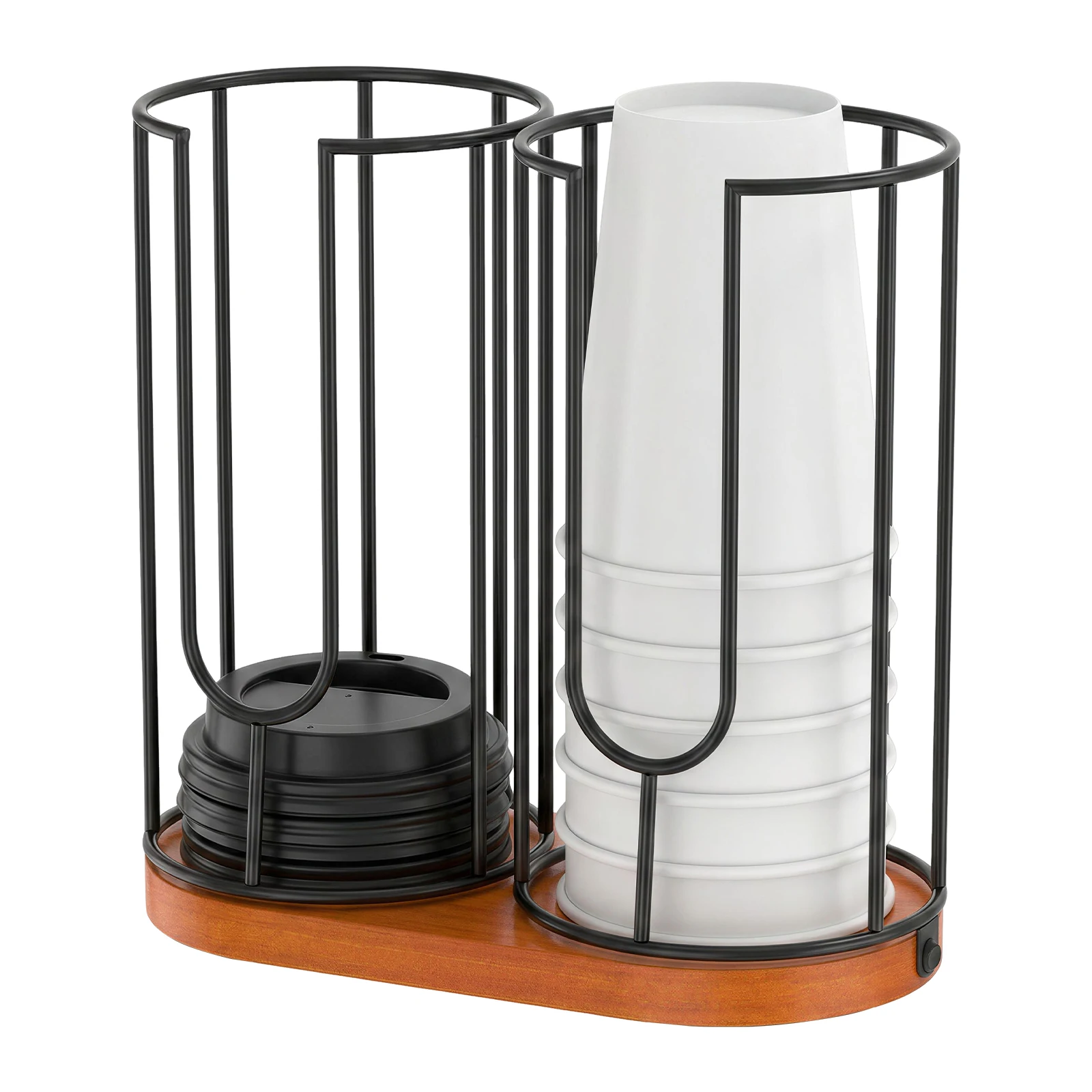 

2 Compartment Disposable Cup Dispenser Wood Water Cup Storage Holder Coffee Tea Cup Paper Cup Organizer Rack