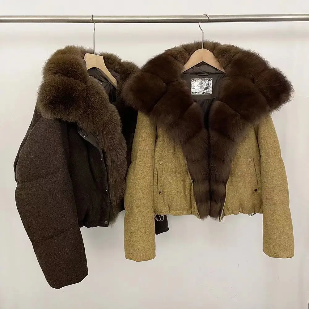

Jaxmonoy Down Coat for Women with Luxury Real Fox Fur Collar Ladies 2026 Fall Winter Fashion Warm White Duck Down Puffer Jackets