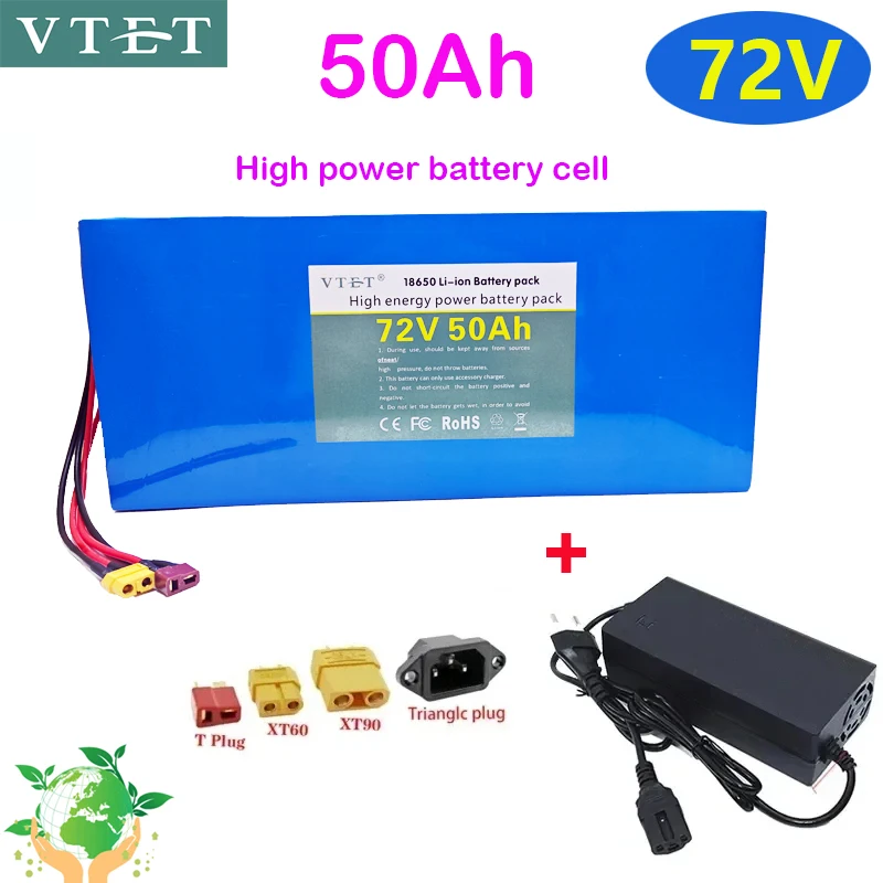 2024 72V 10-50Ah New 18650 Lithium Battery Pack Electric High Quality Battery 3000W BMS High Power Battery + 84V 3A Charger DIY