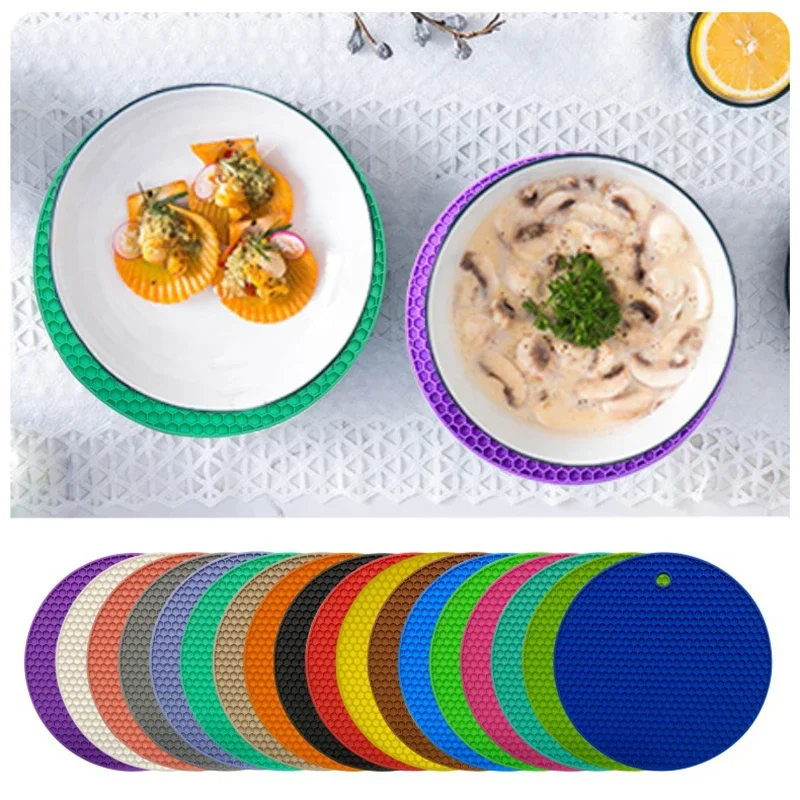 

18cm Round Silicone Mat Coaster Food Grade Material Placemat Non-slip Table Mat Kitchen Accessories Gadgets Round Cup Mat Doily