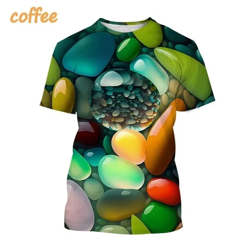 Fashion New Stone Crystal 3D Printed T-shirt Cobblestone Gemstone Jade Printed T-shirt For Men Women Short-sleeved Casual Tops