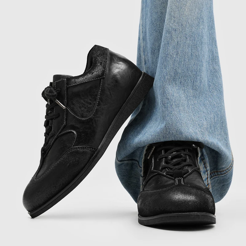 Men Patchwork Retro Flat Bottom German Training Shoes Soft Lightweight Height Increasing Daily Casual Forrest Gump Shoes