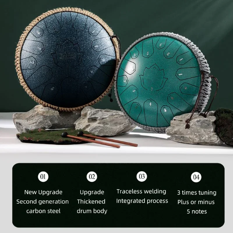 Hluru Steel Tongue Drum Glucophone 13 Inch 15 Notes C Tone Music Drum Ethereal Drum Percussion Musical Instruments Steel Drum