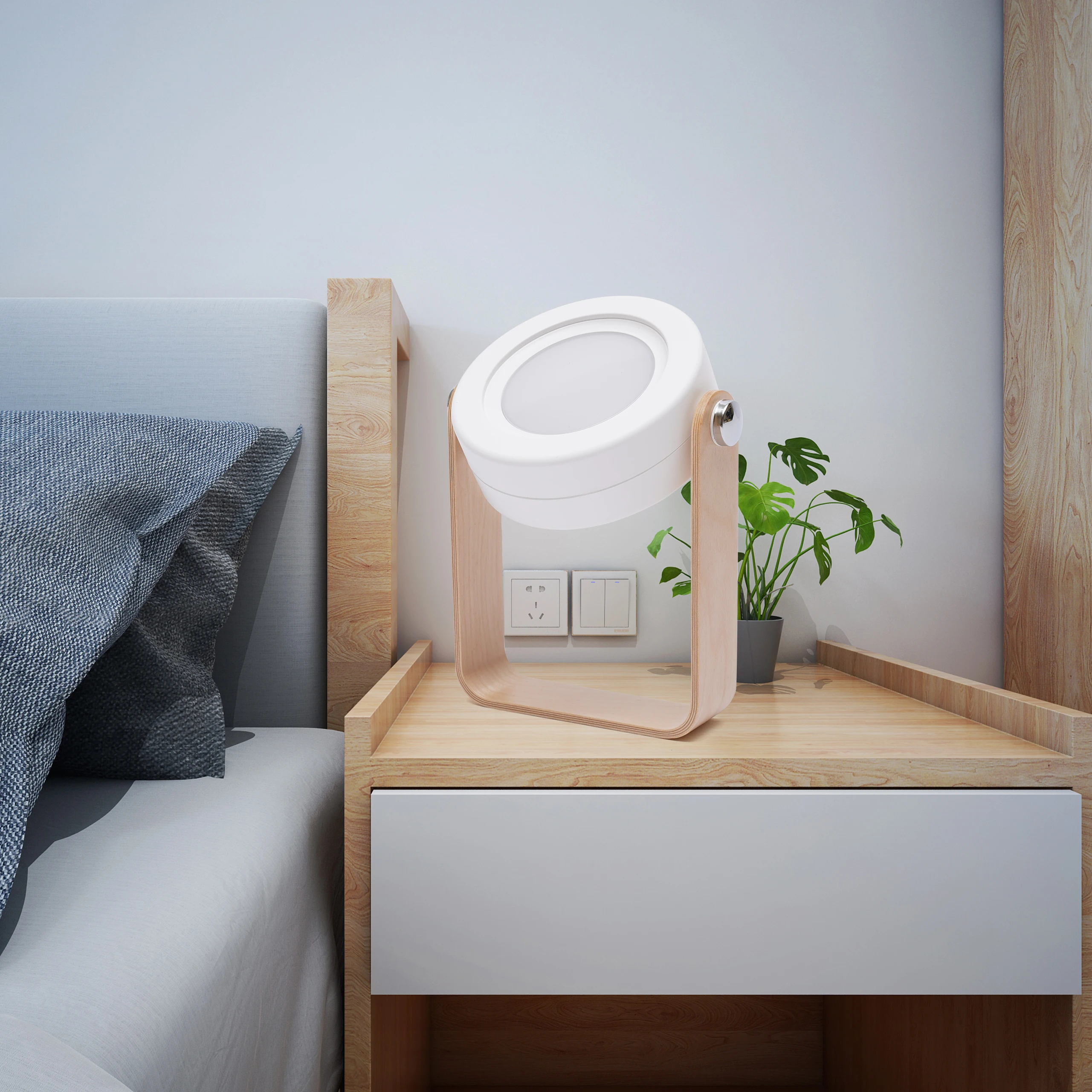 Three levels of warm white light，ABS+PC+wood+iron plating，Foldable portable night light