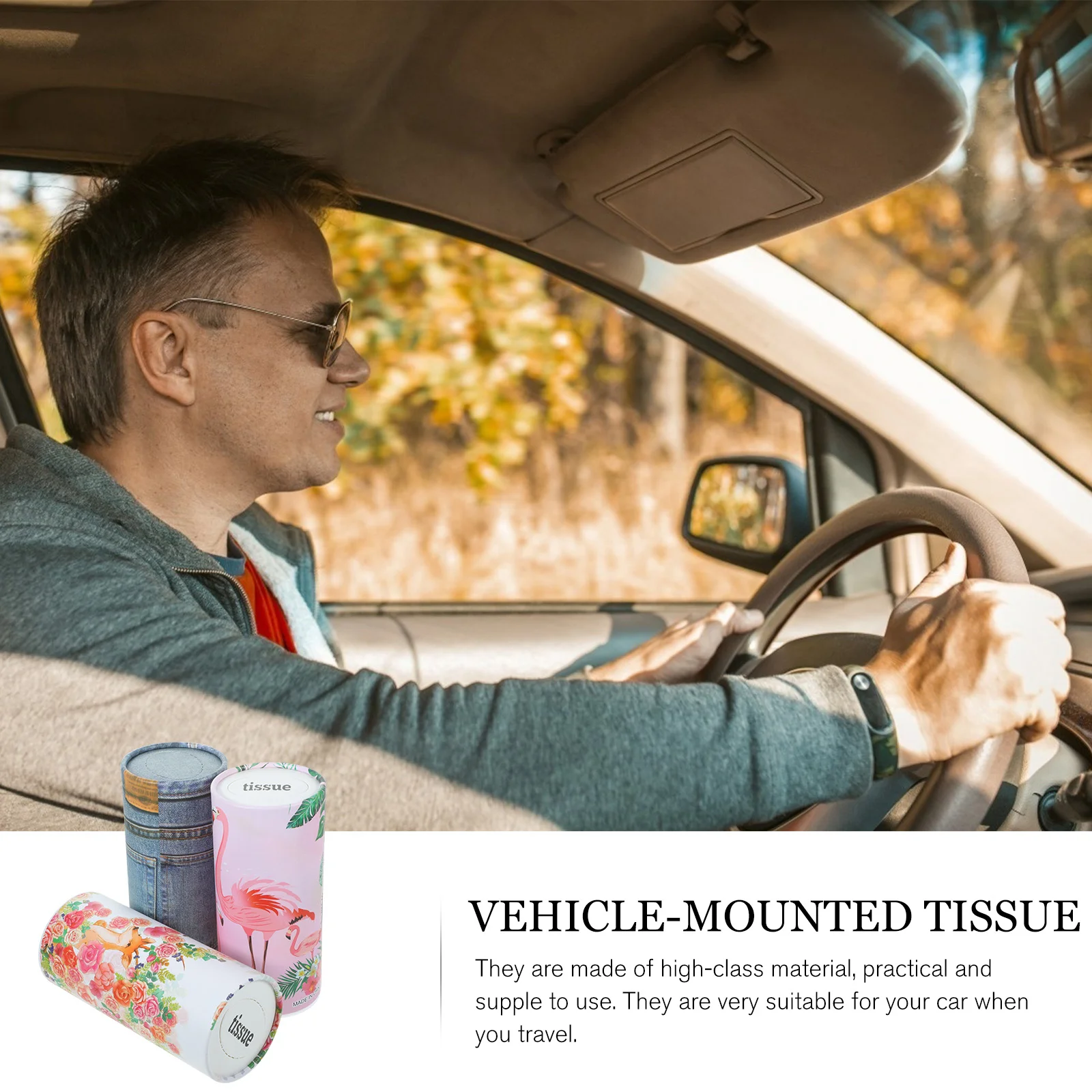 Soporte de cubierta de caja de pañuelos de coche multifunción, tubo de papel redondo automático, ventana rota de seguridad, taza de pañuelos con decoración de paquete de seguridad