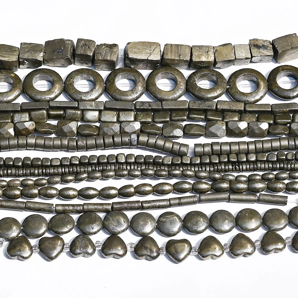 Pyrite rough stone flat circle rice beads square, heart, cylinder, irregular conformal loose beads work in progress