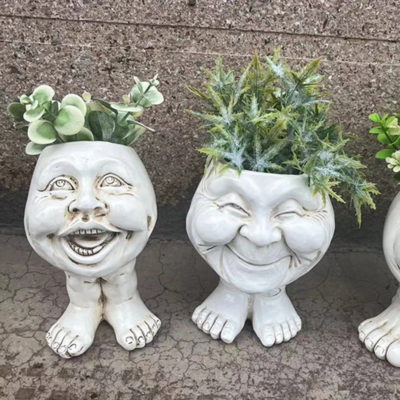 Funny Muggle Face Flowerpot Ornament Creative Resin Succulent Plant Planter Pot Figurines Decoration Balcony Garden Accessories