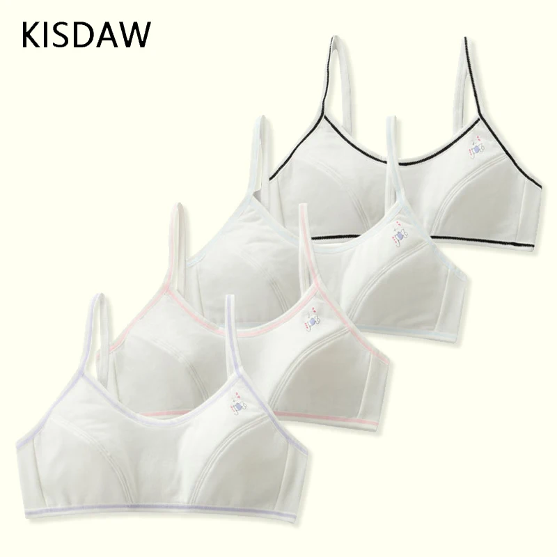 4 Pcs/Lot Girls Brassiere Cotton Solid Girls Bra Back Buckle Design Adolescent Girls Training Bras Breathable Teenage Girl Tops