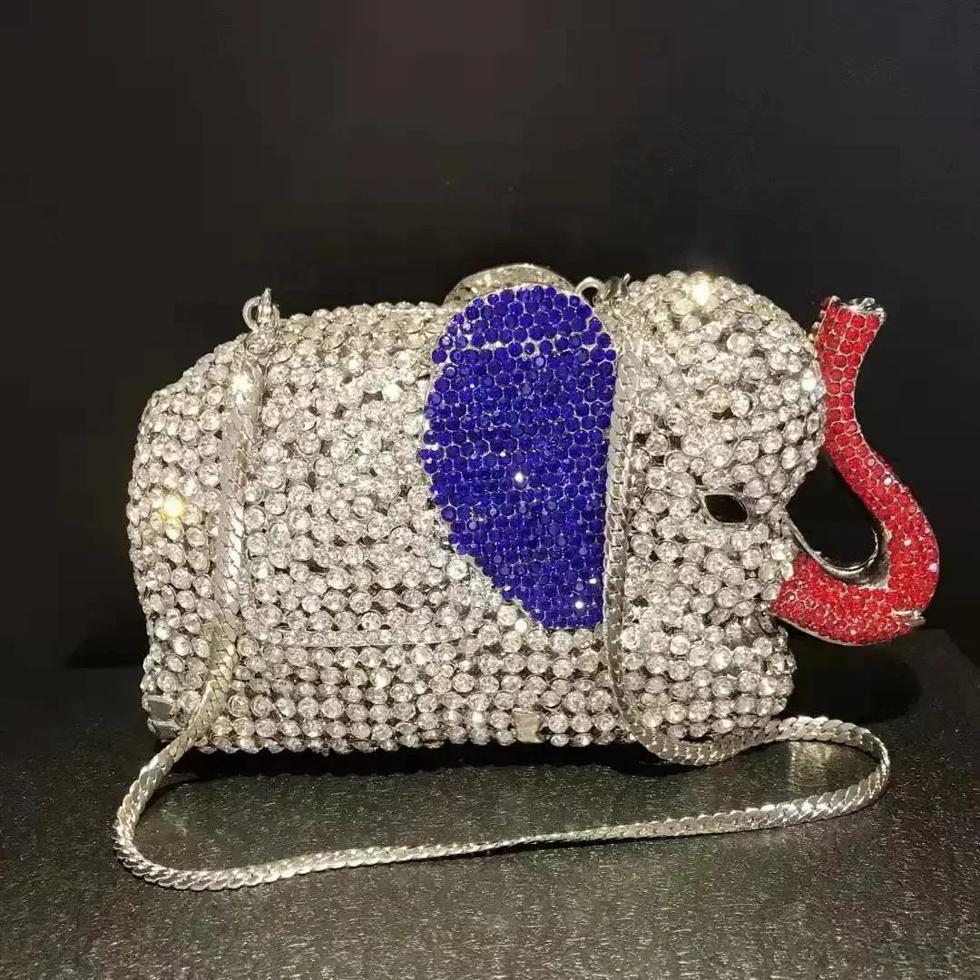 XIYUAN Cute Animal Elephant Shape Woman Diamond Handbag Lady Cocktail Party Crystal Evening Clutch Purse Bag Stones Banquet Bags