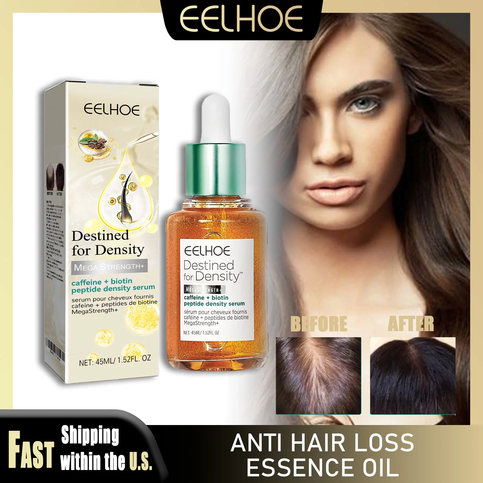 

EELHOE 45ml Biotin Hair Serum Oil Anti Hair Loss Repair Damaged Roots Deep Nourishing Increase Hair Density Essence Hair Care