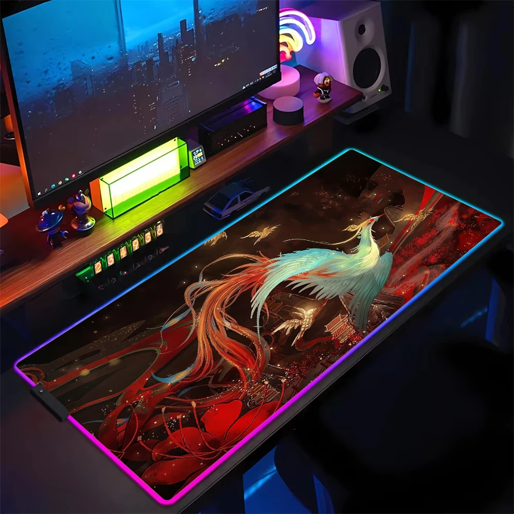 RGB China God animal luminous mouse pad Large rubber non-slip gaming pads Computer desk mat High quality peripheral accessories