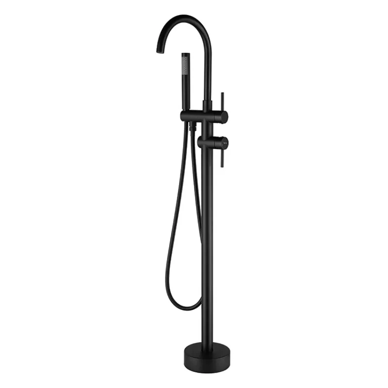 Hot Sale Black Bathroom Floor Rack Installation Bathtub Filler Brass Freestanding Bathtub Faucet Hot and Cold Water