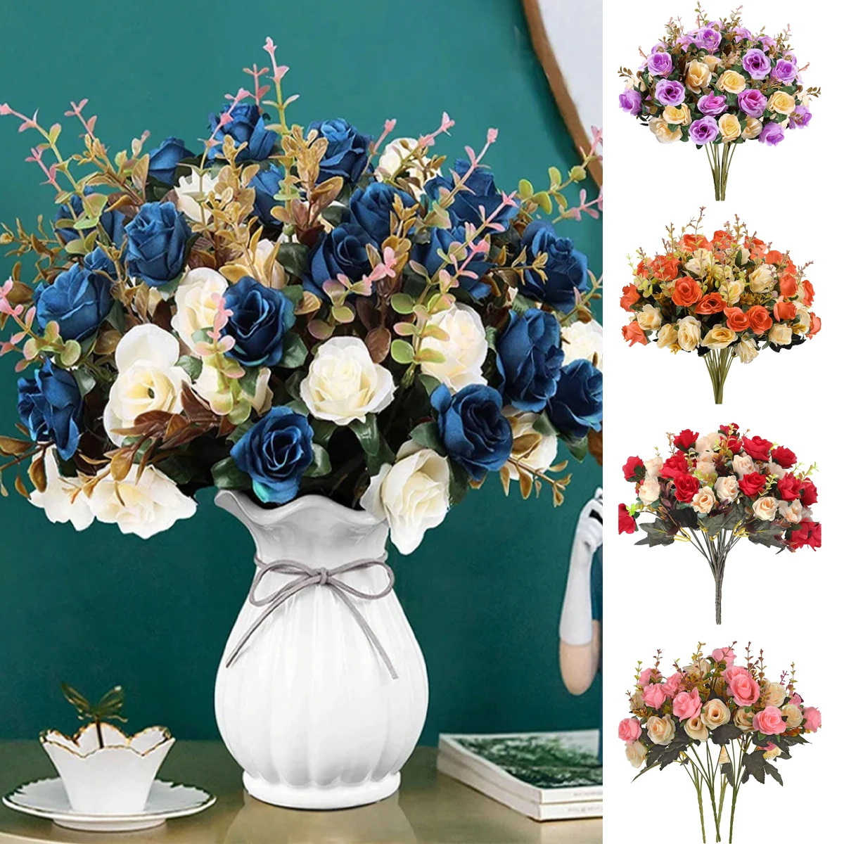 1pc künstliche Blume Rose Seide Blumen bündel Hochzeit Familie Schlafzimmer Büro Küche Indoor Desktop Vase Center Dekoration