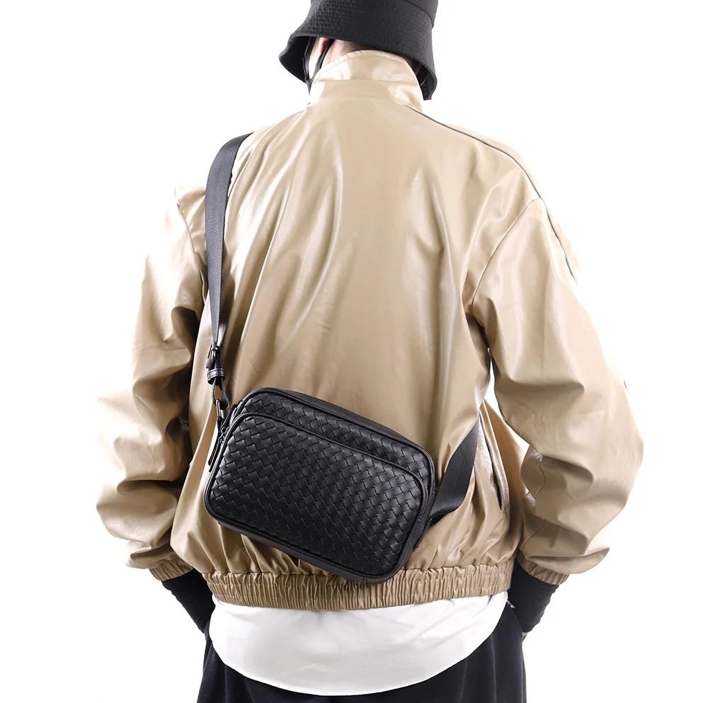 Bolsos de hombro tejidos para hombres, bolsos cruzados de moda, bolsos de mensajero de cuero para hombres, bolsos laterales masculinos