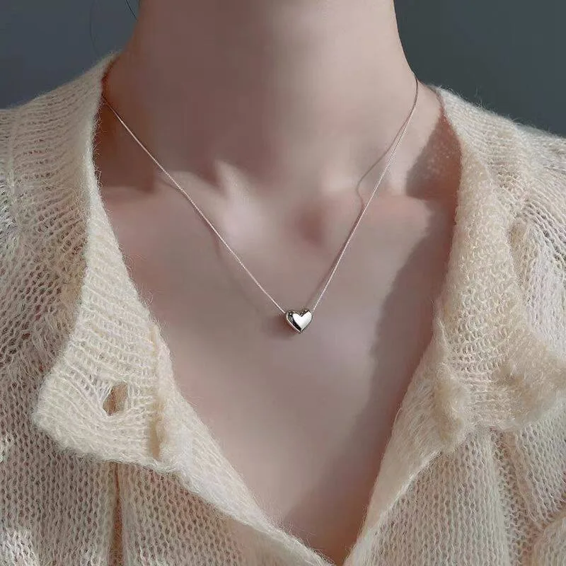 Real 999 Fine Silver Heart Necklace Women Minimalist High End Clavicle Chain Pure Pendant Best Friend Birthday Anniversary Gift