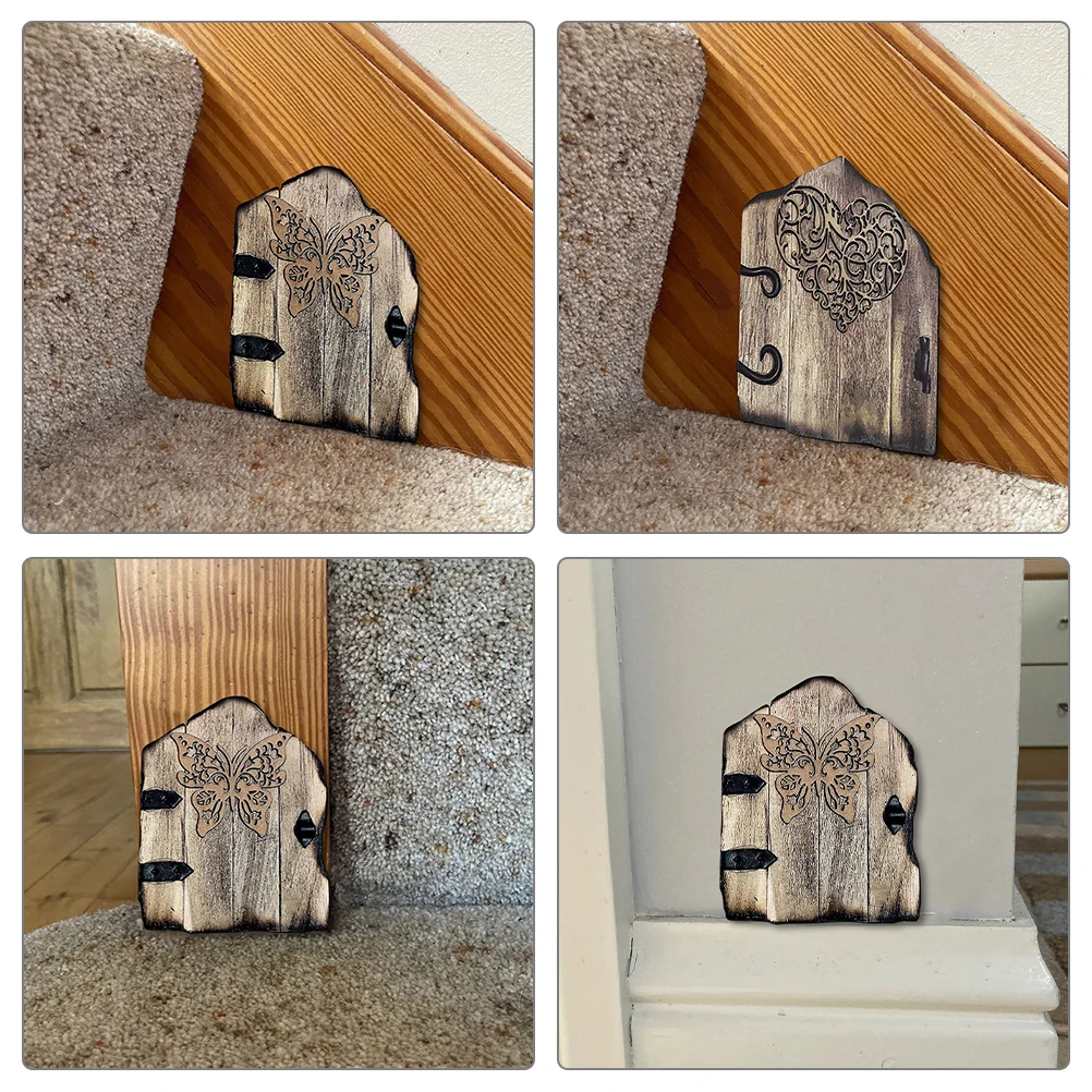 

3pcs Wooden Fairy Door Ornament Delicate Decor Miniature Craft Decoration Engraved Hanging Wall Door