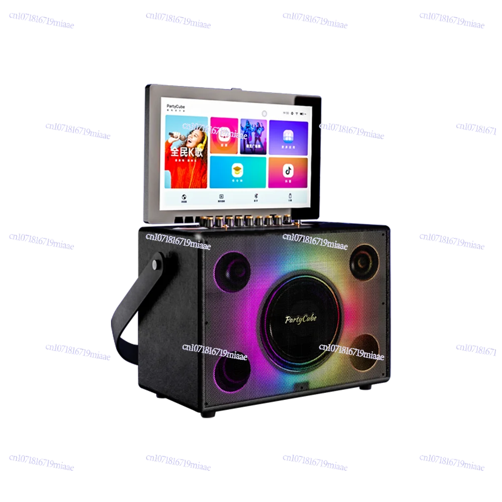 Party cube karaoke system with disco dynamic lights 14-inch touch screen