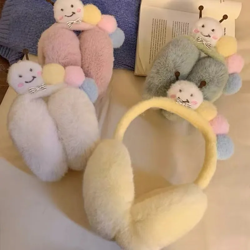 

New Cute Funny Plush Caterpillar Earmuffs Winter Fashion Windproof Warm Foldable Colorful Ear Muffs Outdoor Clothing Accessories