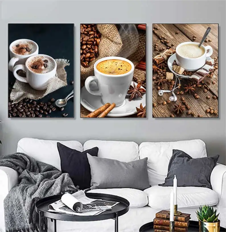 Painting on canvas with chocolate, coffee, beans, breakfast, posters and prints, for restaurant, coffee, home decoration