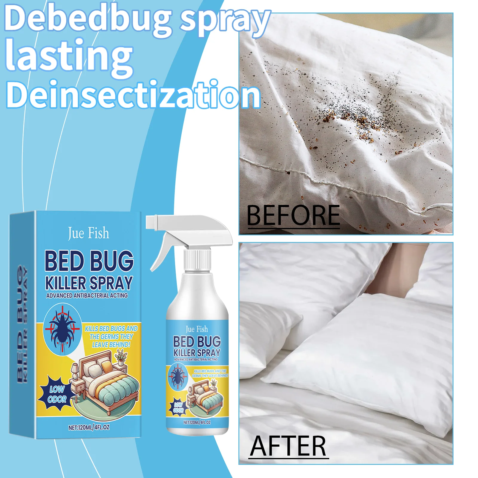 Anti-Becken-Spray, langanhaltendes Anti-Becken-Schlafsaal-Bett, Schlafzimmer, milde Formel, frisches, nicht schlingenes Anti-Läuse- und Acarid-Spray, 120 ml
