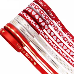 5Yards Red Love Printed Ribbon Wedding Tanabata Gift Wrap Rope san valentino nastro Jacquard rosso nastro fatto a mano fai da te