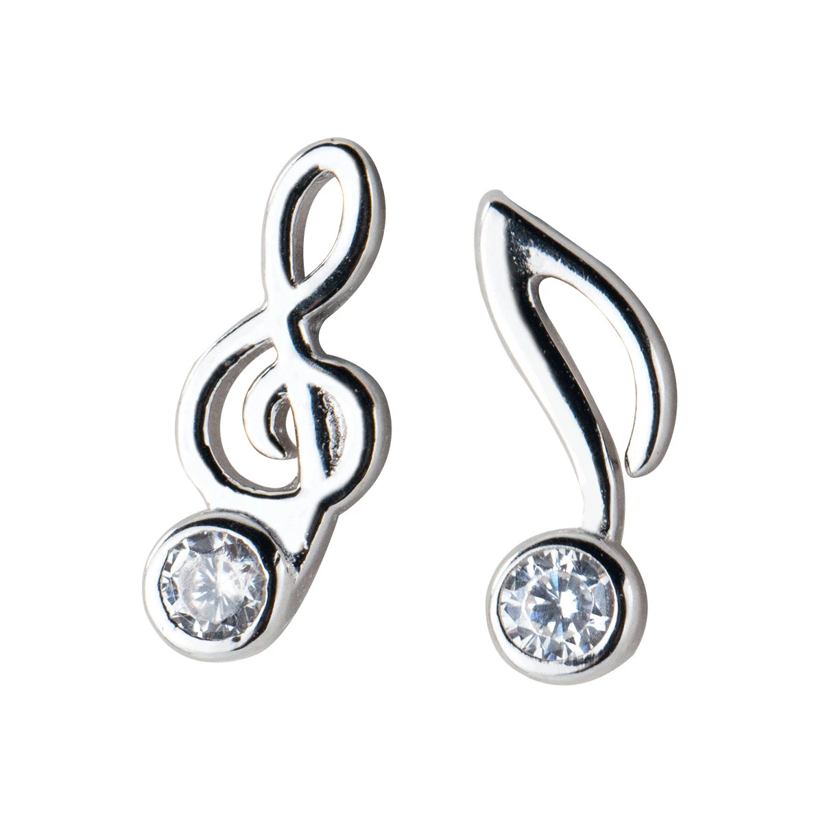 Modian Real 925 Sterling Silver Luminous CZ Cute Musical Note Asymmetry Stud Earring for Women Anti-Allergy Ear Pin Fine Jewelry