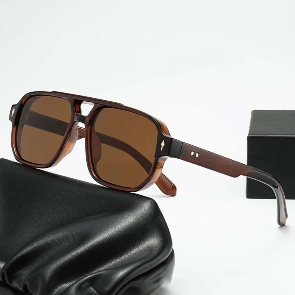 

Catwalk Retro Double Beam Sunnies Leopard Print Eyewear PC Unisex Polarized Sunglasses HD Square Frame Anti-UV Glasses Daily