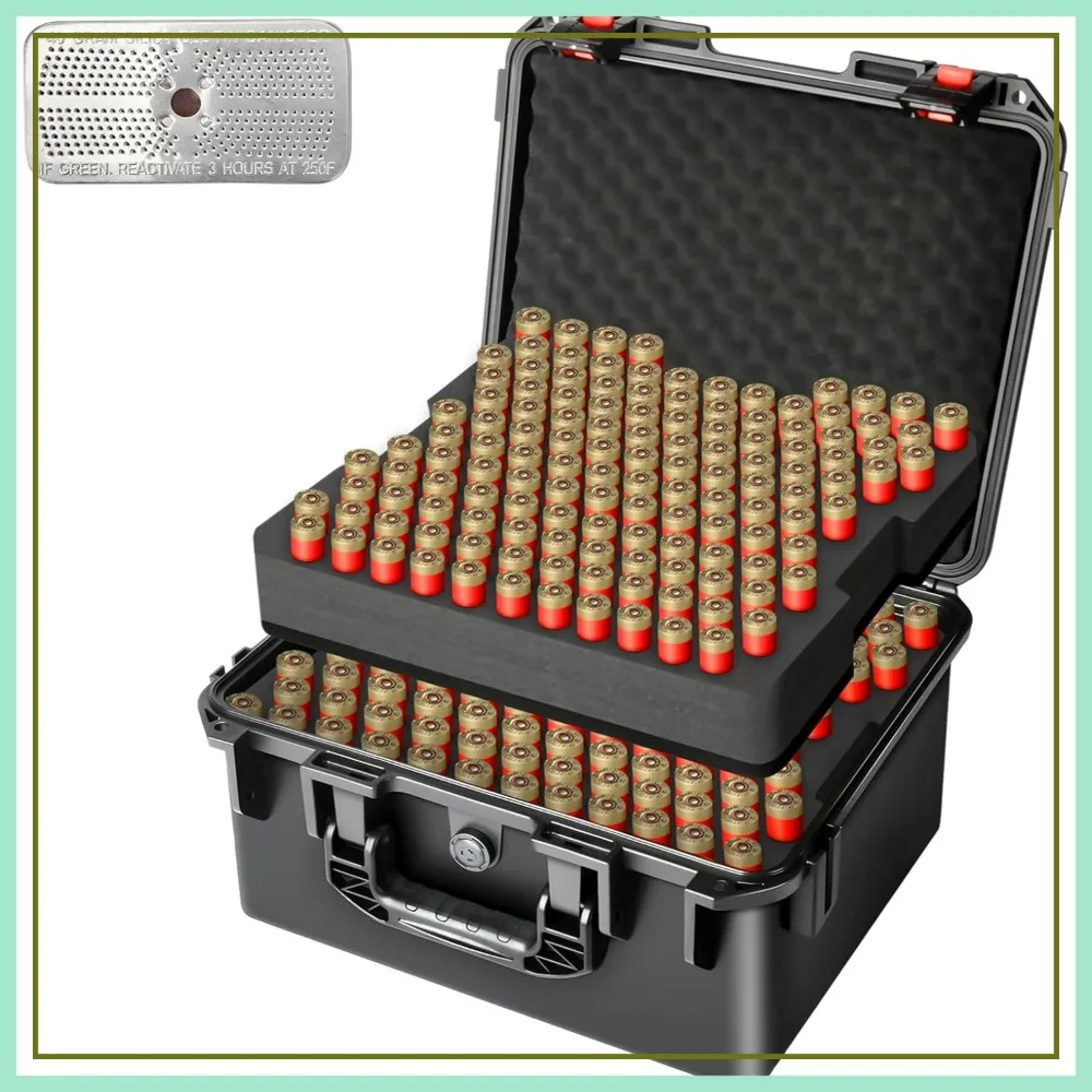 

260 Rounds Waterproof Shotgun Shell Case for 12GA 20GA 16GA 10GA 8GA, Lockable Hard Plastic Ammo Box with Foam