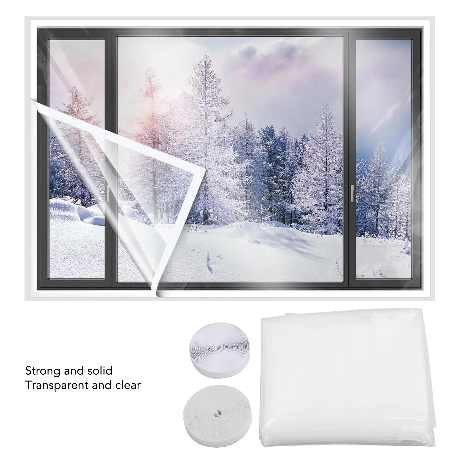 Window Insulation Film Kit for Cold Heat Thicker Reusable Adhesive Cuttable Clear Window Insulating Film 188x200cm