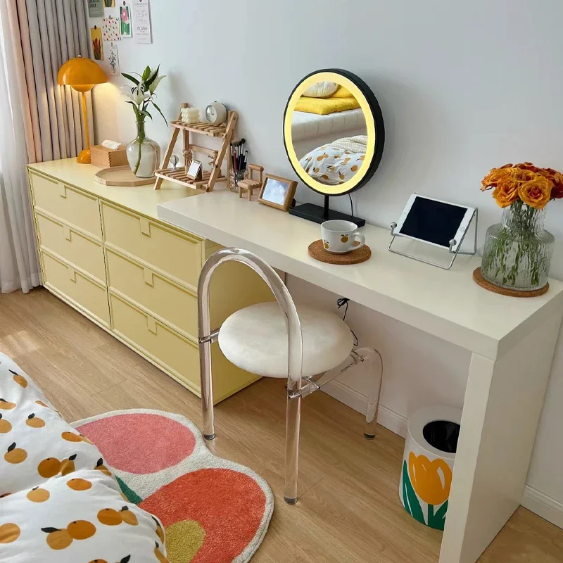 Integrated Dresser Bedroom High-Grade Drawer Storage Cabinet Solid Wood Modern Cream Style Makeup Table