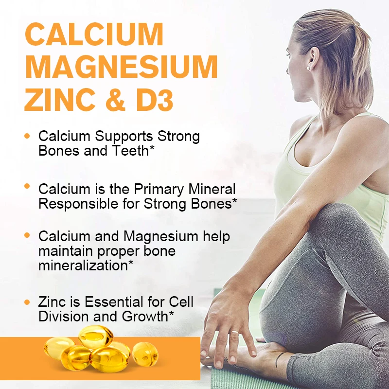 Calcium Magnesium Zinc Capsule Vitamin D3 for Strong Bones Teeth Heart Nerve Increase Immune System Function Supplement