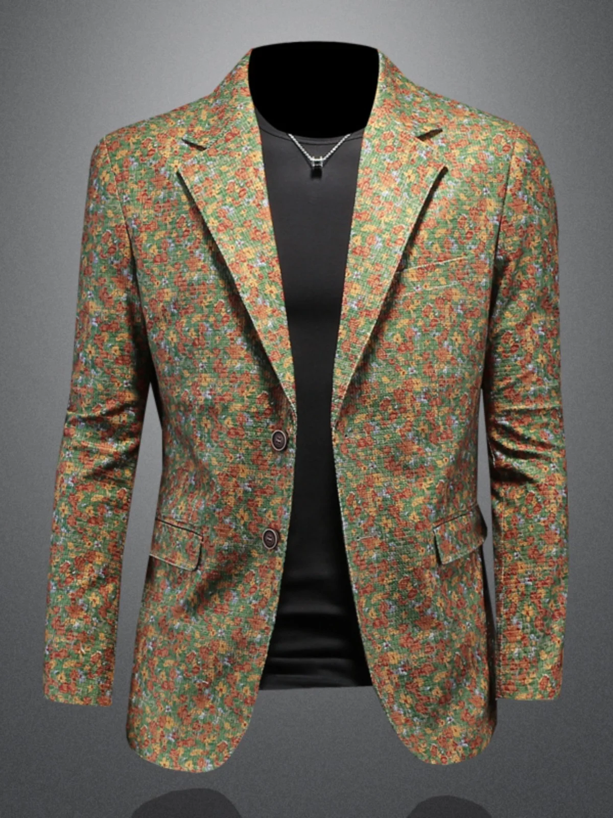 

Весенне-осенний утепленный мужской костюм с принтом, повседневный, из одной части, в корейском стиле, модный городской пиджак