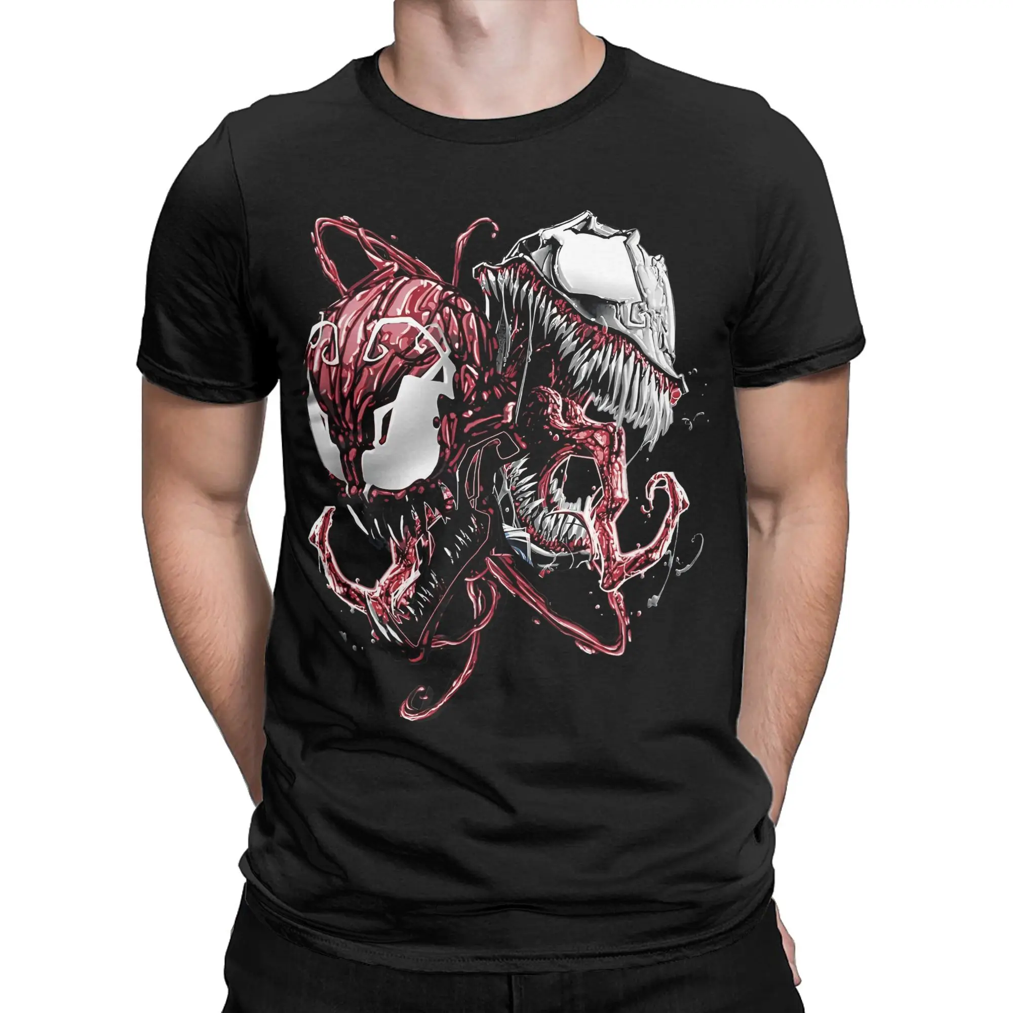 Comics Venom And Carnage Split Villain Portrait Tshirts Unisex Cotton Tops Retro  Round Neck Short Sleeve