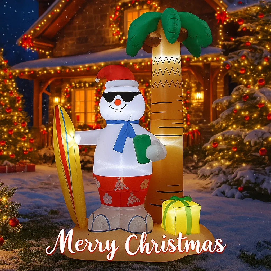 

7.8FT Holiday Lighting Decoration Surfing Snowman Palm Tree LED Inflatable Xmas Yard Decor Christma Home Decor Festive Toy Gift