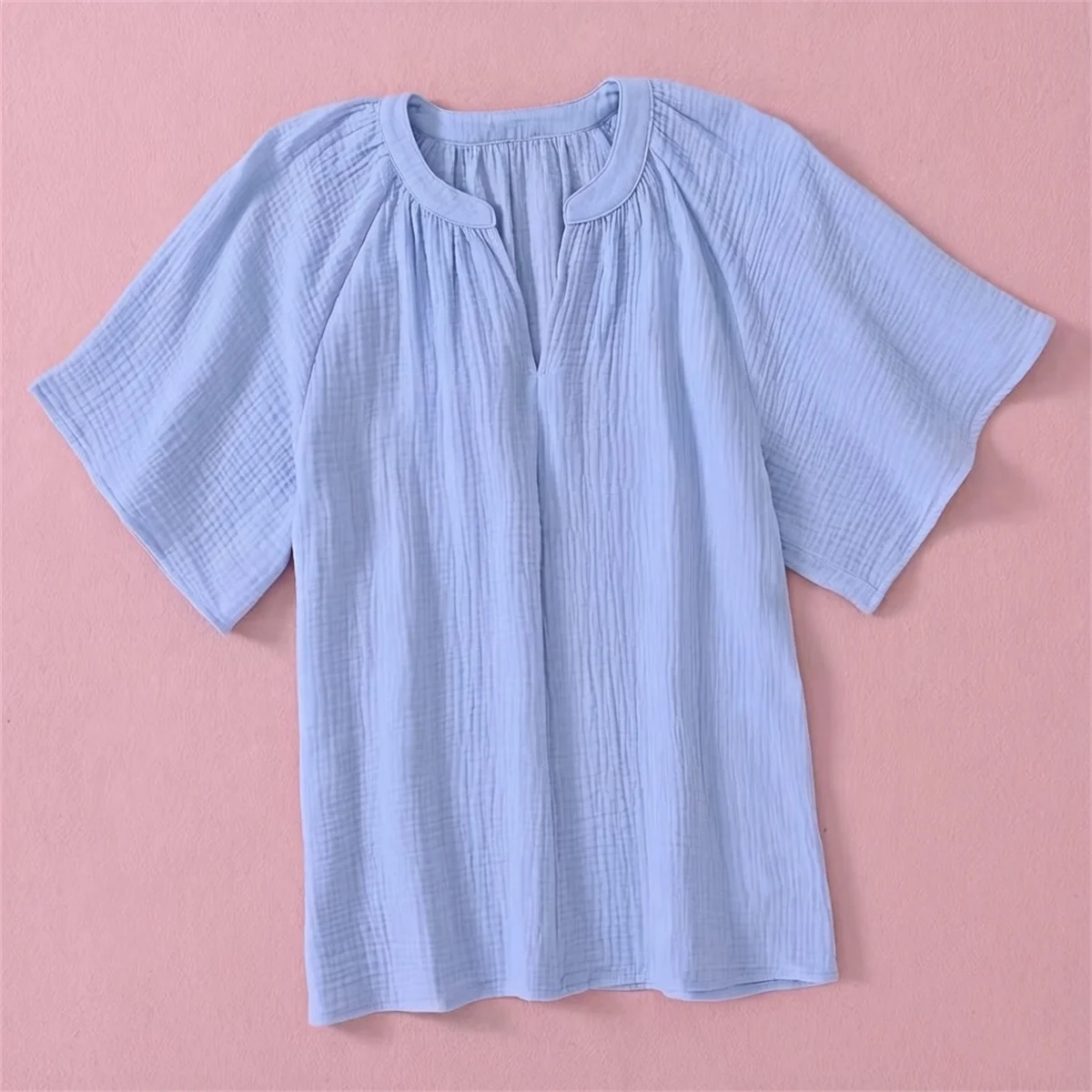 Summer Cotton Linen Blouse plus Size Women V-Neck Button Tee Shirt Casual Half Sleeve Black Loose Top for Women