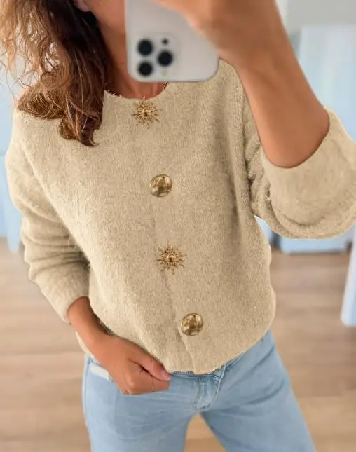 여성용 스웨터 2025 패션 가을/겨울 최신 핫 세일 우아하고 다재다능한 메탈 버클 울 스웨터 여성용 스웨터